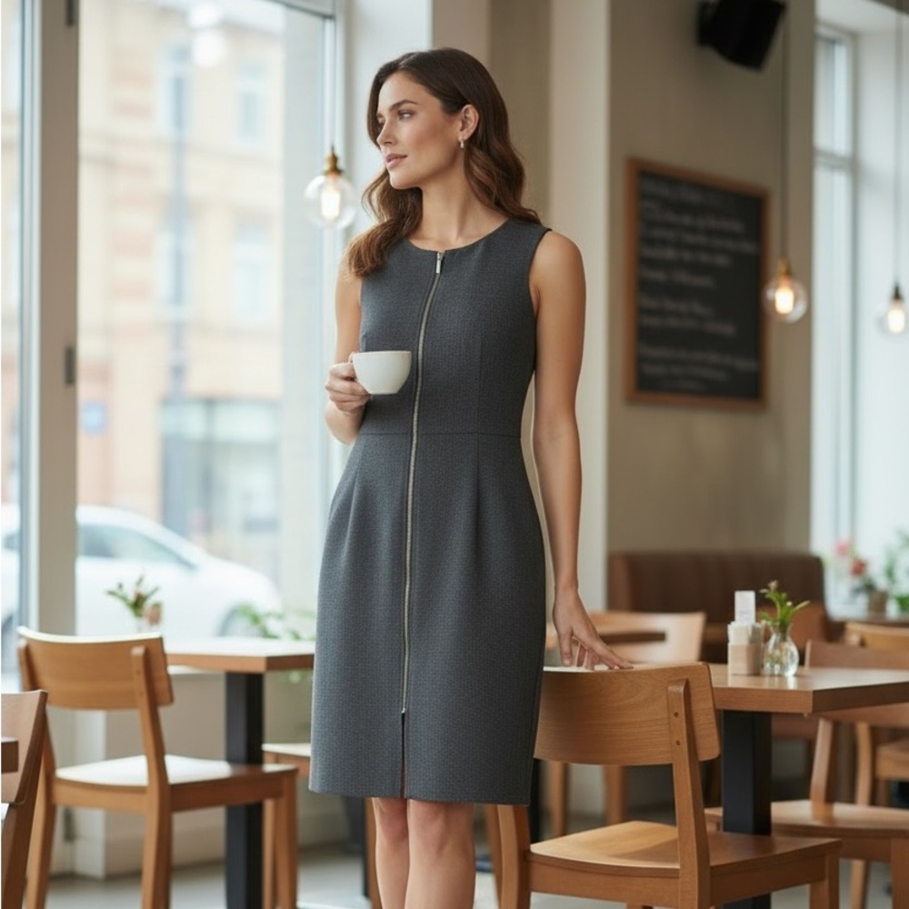 Calvin Klein Black Sleeveless Front-Zip Midi Dress size 8